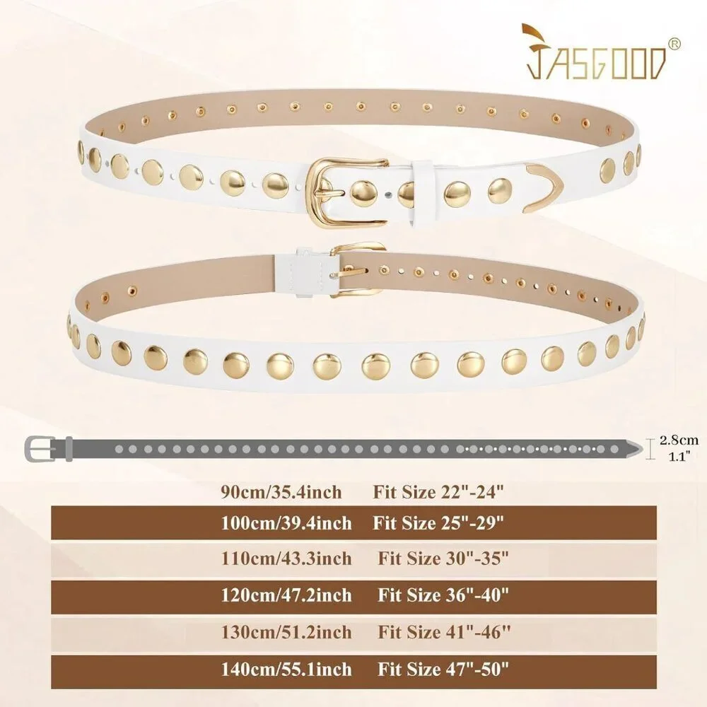 Women's White Fashion Leather Belt Punk Studded Belt for Jeans Pants Dresses